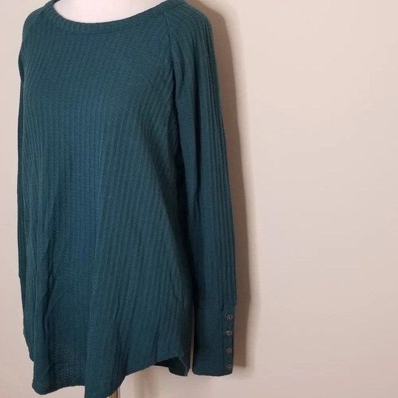 Chaser Soft Teal Waffle Knit Thermal Long Sleeve Top M - Picture 3 of 7